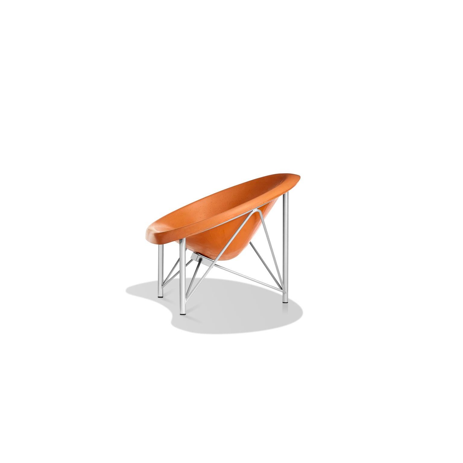 Modern Heated Indoor/Outdoor Cast Stone Helios Love Chair, Custom Frame, Orange For Sale