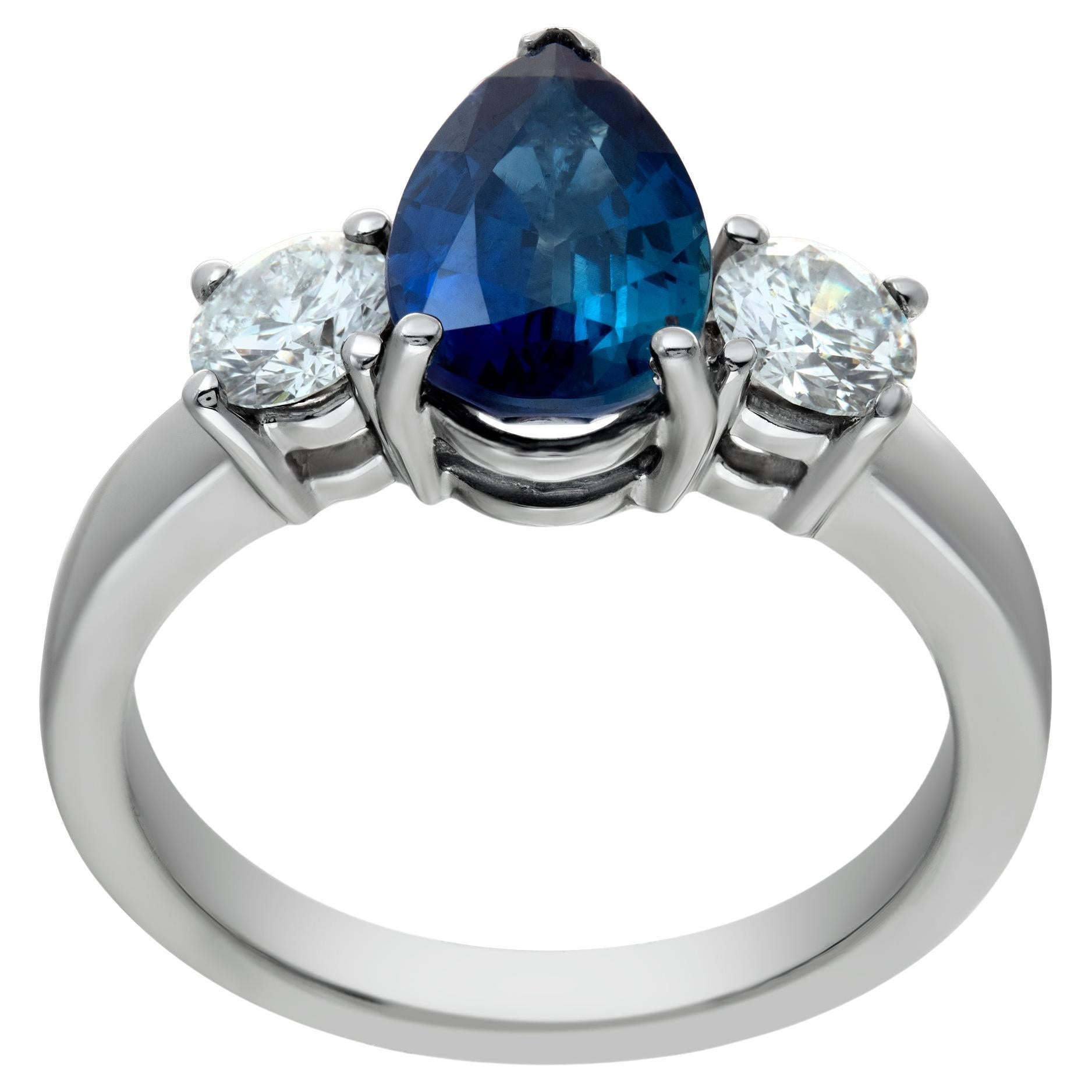 Heated Pear Shape 2.16 Carat Sapphire Ring In Platinum For Sale