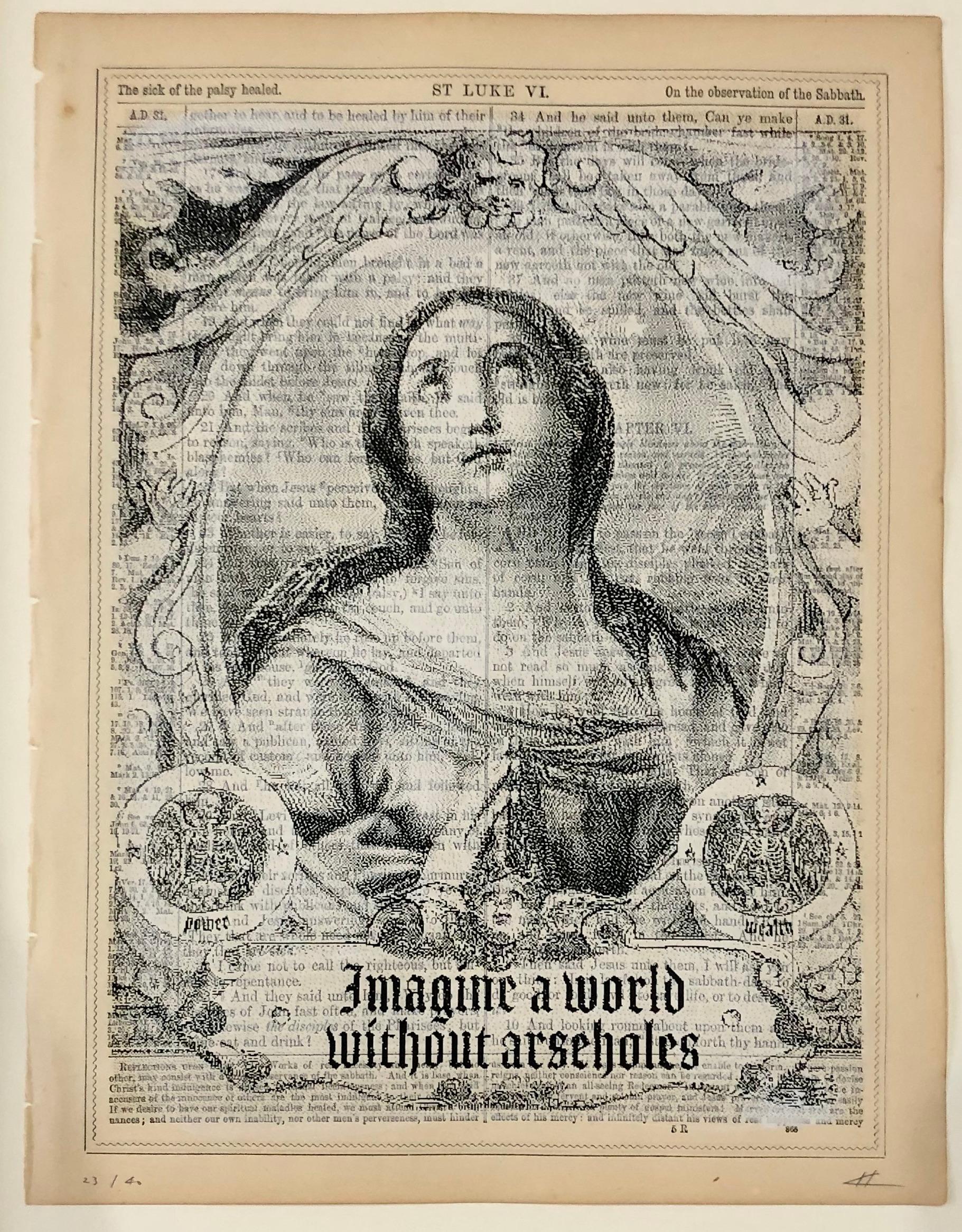 Imagina un mundo sin gilipollas - Arte contemporáneo - Print de Heath Kane
