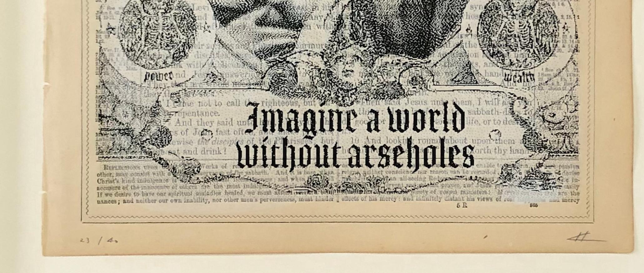 Imagina un mundo sin gilipollas - Arte contemporáneo - Figurative Print Beige de Heath Kane