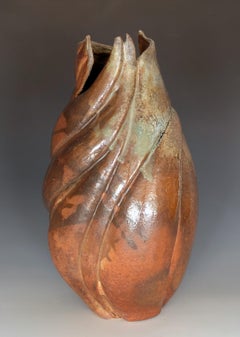 "Ash and Flame 2", Contemporary Vase, Green, Blue, Stoneware, Ceramic, Sculpture