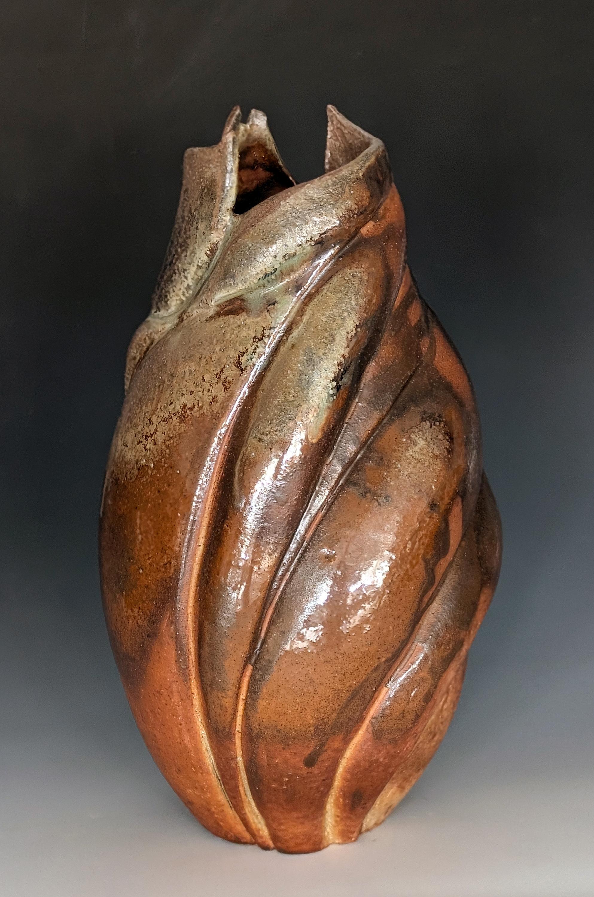 "Ash and Flame 2", Contemporary Vase, Green, Blue, Stoneware, Ceramic, Sculpture