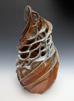 "Long Pond", Contemporary, Waves, Blue, Brown, Wood Fired Ceramic Sculpture