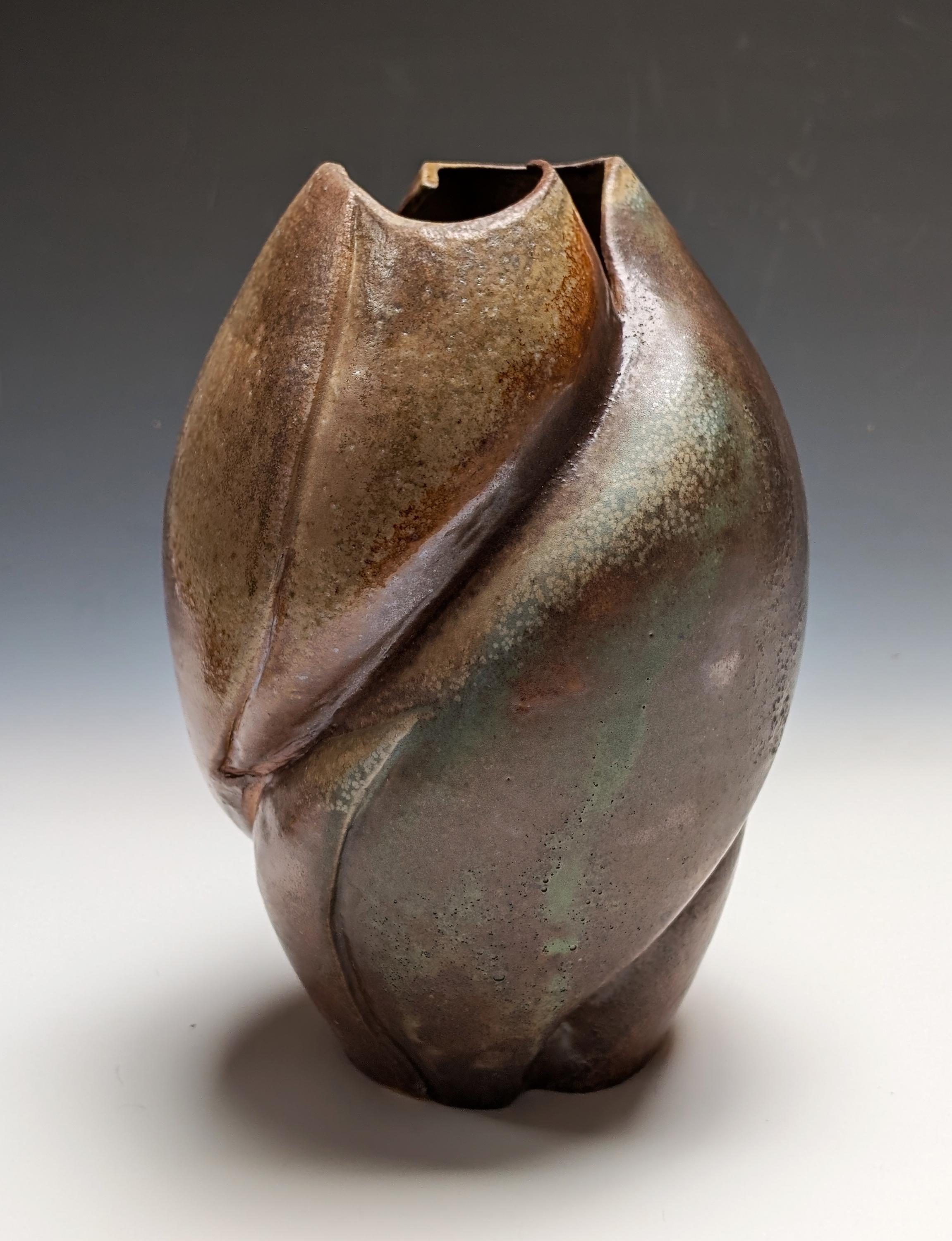 "Shadows of Others", Contemporary Vase, Green, Stoneware, Ceramic, Sculpture