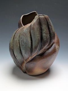 "The Quiet of Ash", Contemporary Vase, Green, Blue, Stoneware, Ceramic Sculpture