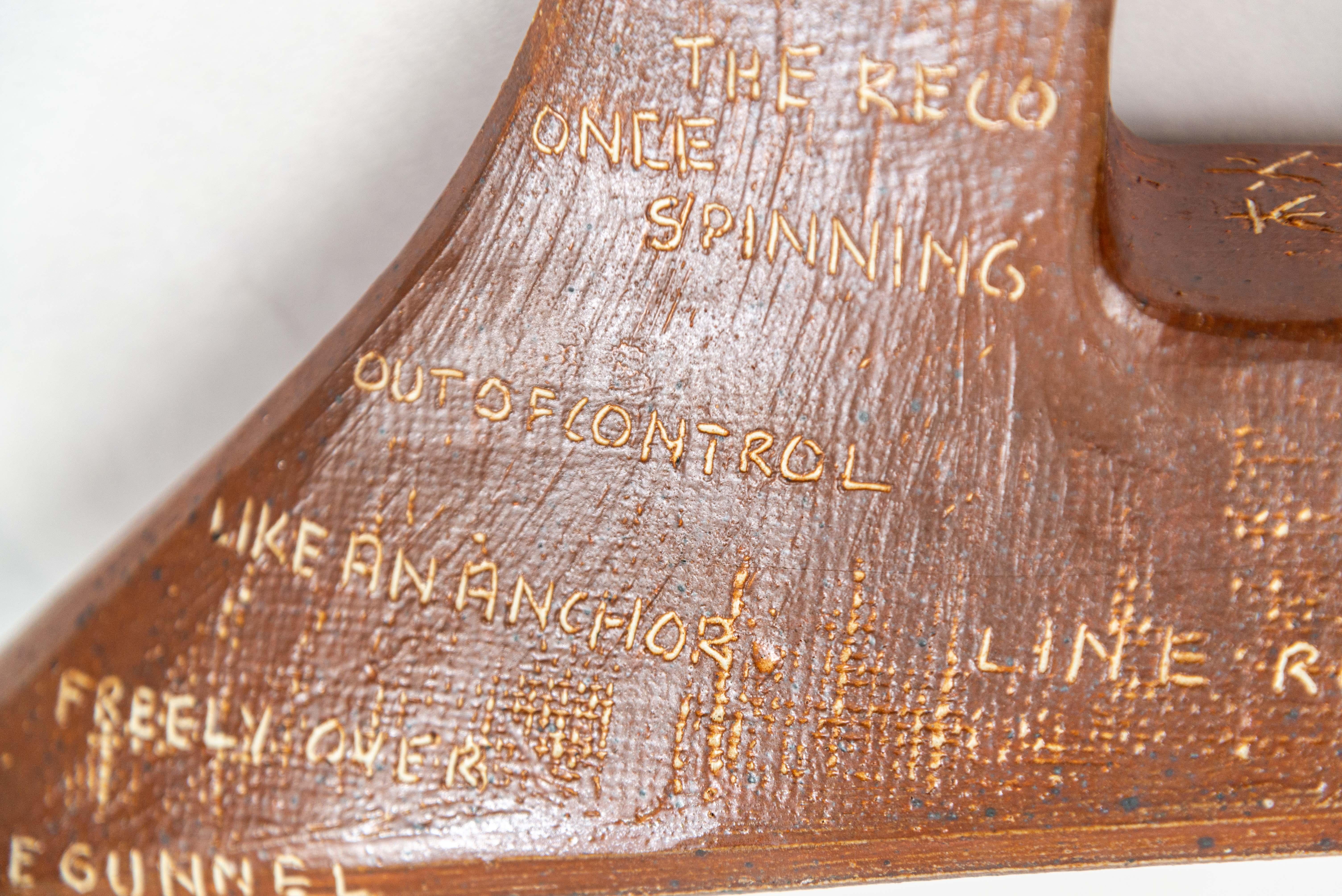 Advice - detailed, inscriptions, hand-built, vessel, glass, ceramic sculpture For Sale 4