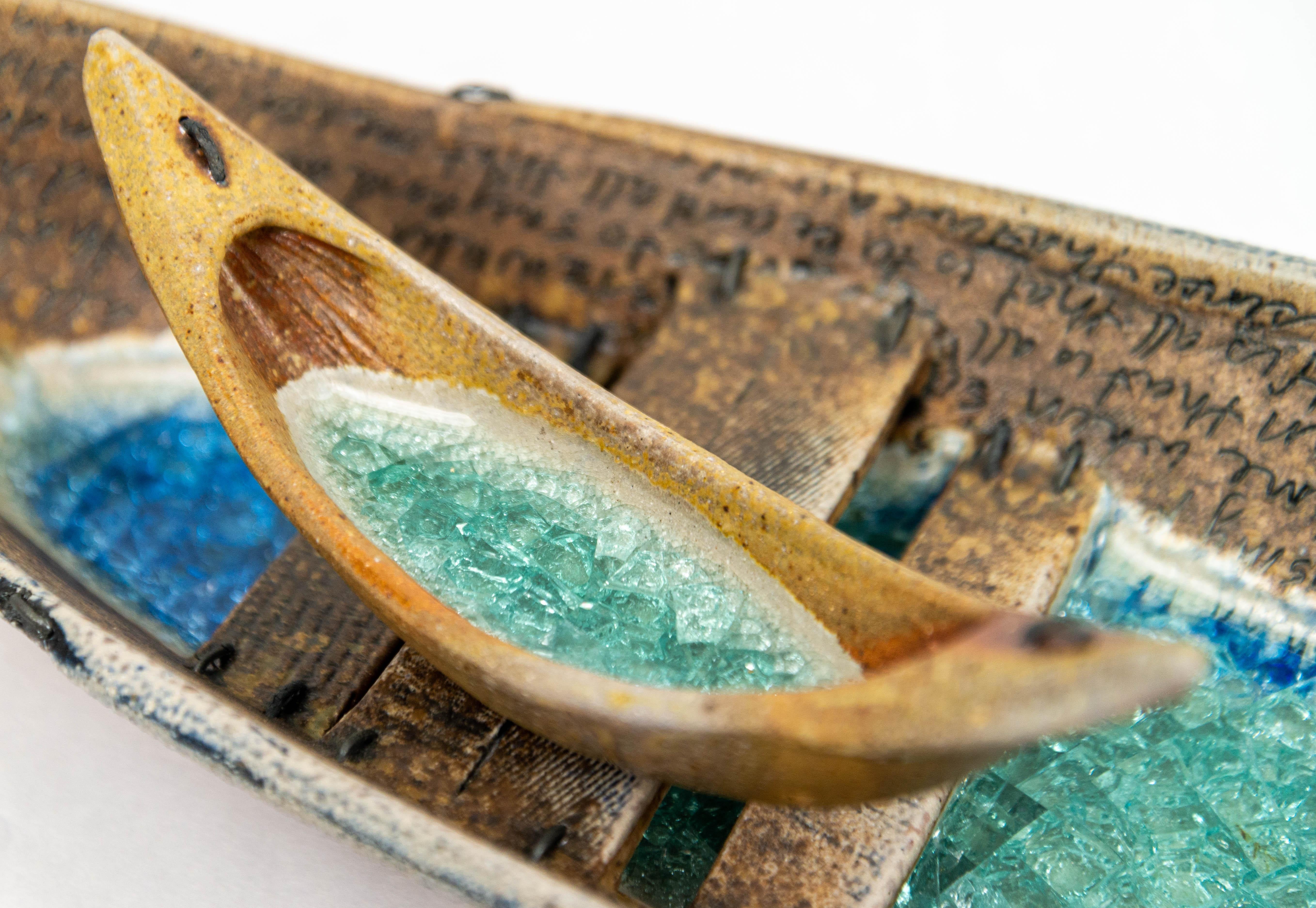 Uncharted - detailed, inscriptions, hand-built, vessel, glass, ceramic sculpture For Sale 1