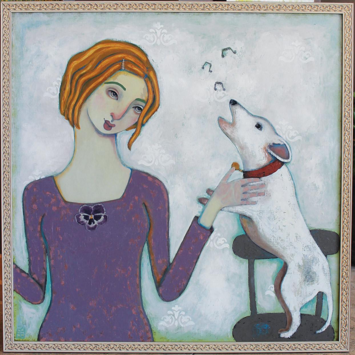Heather Barron Figurative Painting - Having a Conversation With My Dog