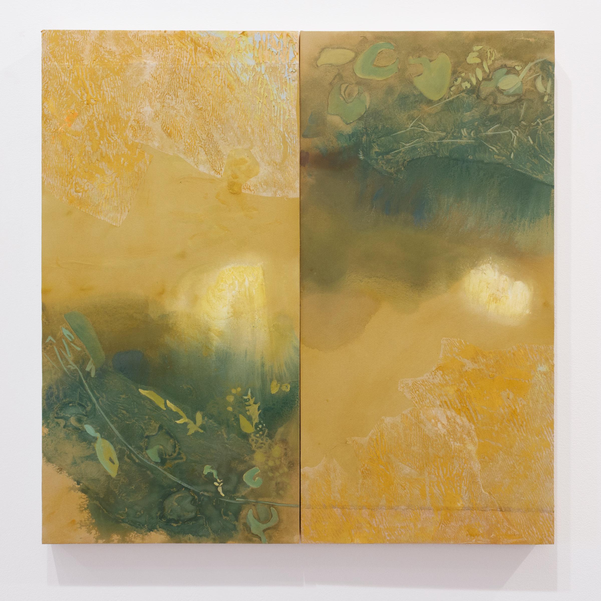 'Euclidean Unlearning' - abstract landscape, sublime, floral, green and yellow - Painting by Heather Bird Harris