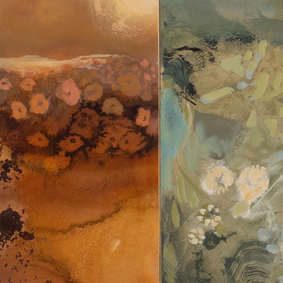 'How To Begin Again' - abstract landscape, sublime, floral, triptych - Contemporary Painting by Heather Bird Harris