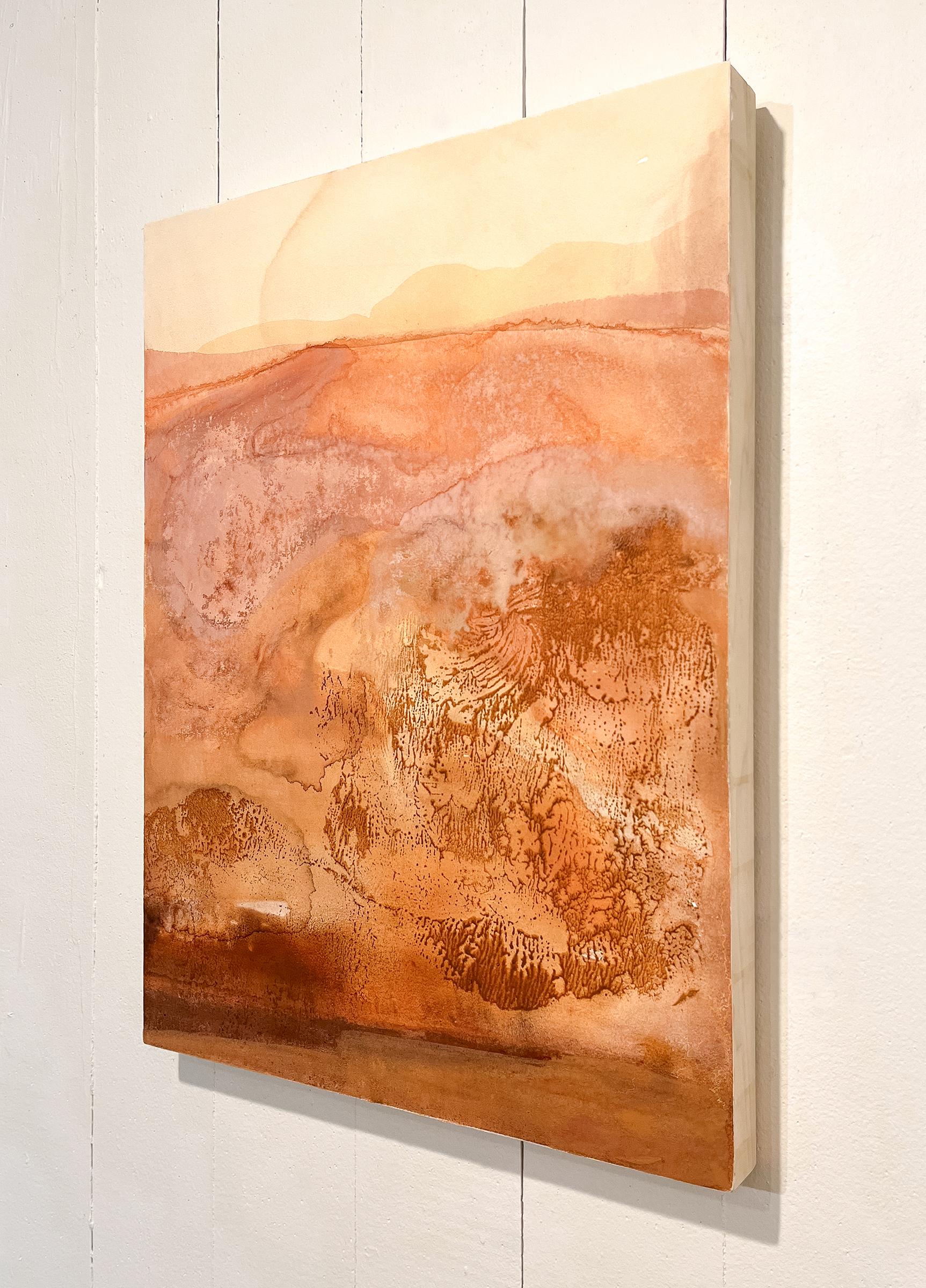 This painting features hues of brown, orange and pink.

Heather Bird Harris is an artist, mother, and educator based in Atlanta and New Orleans. She makes paint from handfuls of local earth pigments and mixes it with washes of water and synthetic
