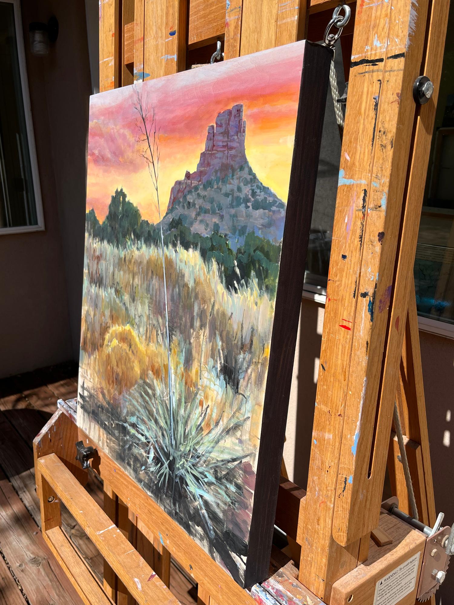 Sedona Sunset with Yucca, Original Painting - Impressionist Mixed Media Art by Heather Foster