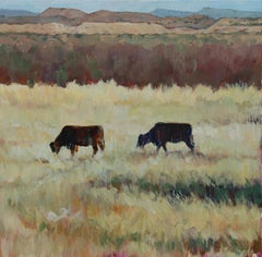 Abiquiu Layers (Contemporary western landscape with cows & mountain horizon)