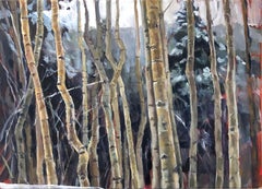 Aspens in Snow (Contemporary western landscape with snow dusted Aspen trees)