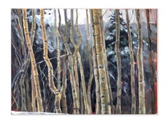 Aspens in Snow (Contemporary western landscape with snow dusted Aspen trees)