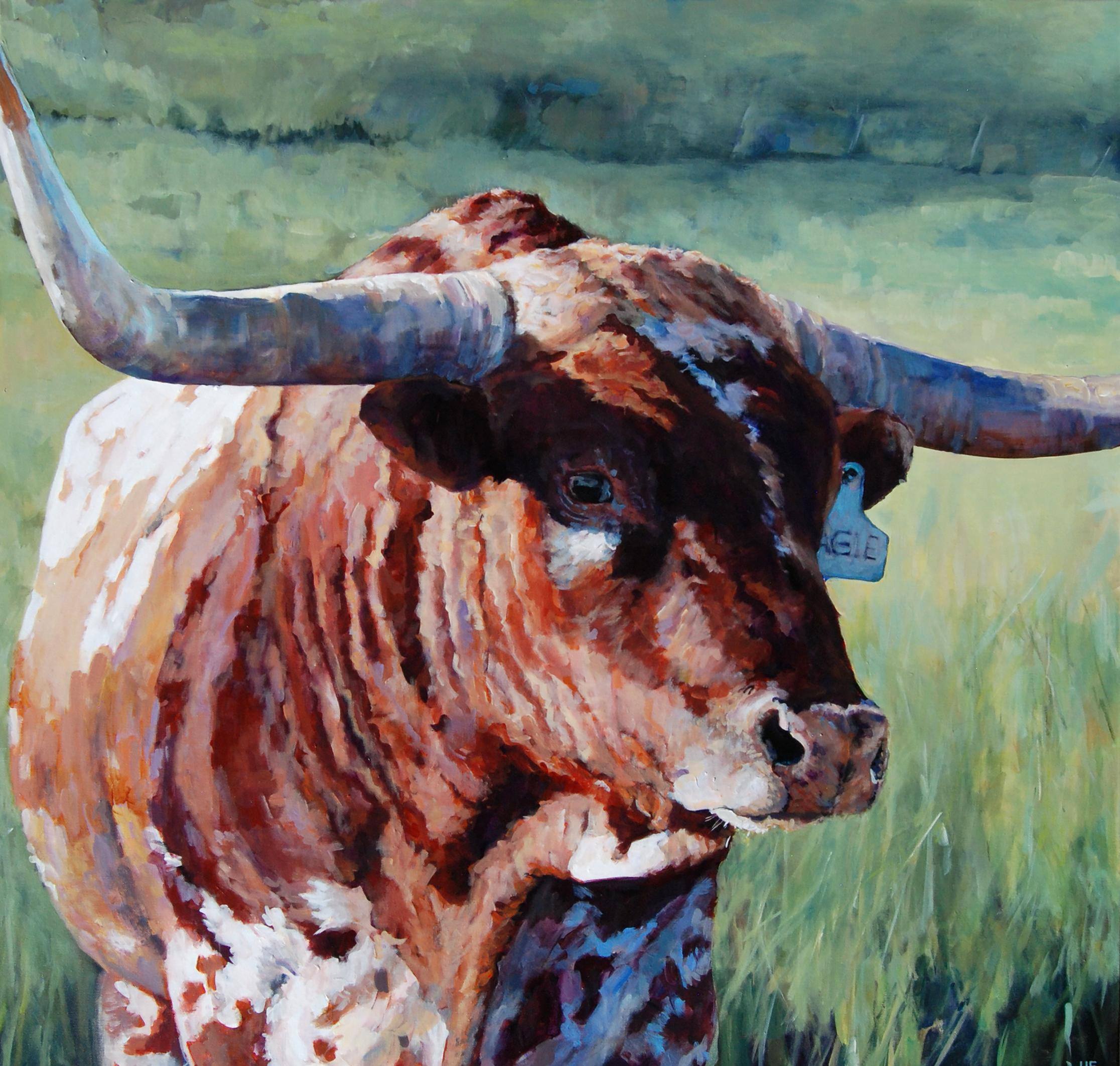Heather Foster Animal Painting - Mountain Magie (longhorn, portrait, livestock)
