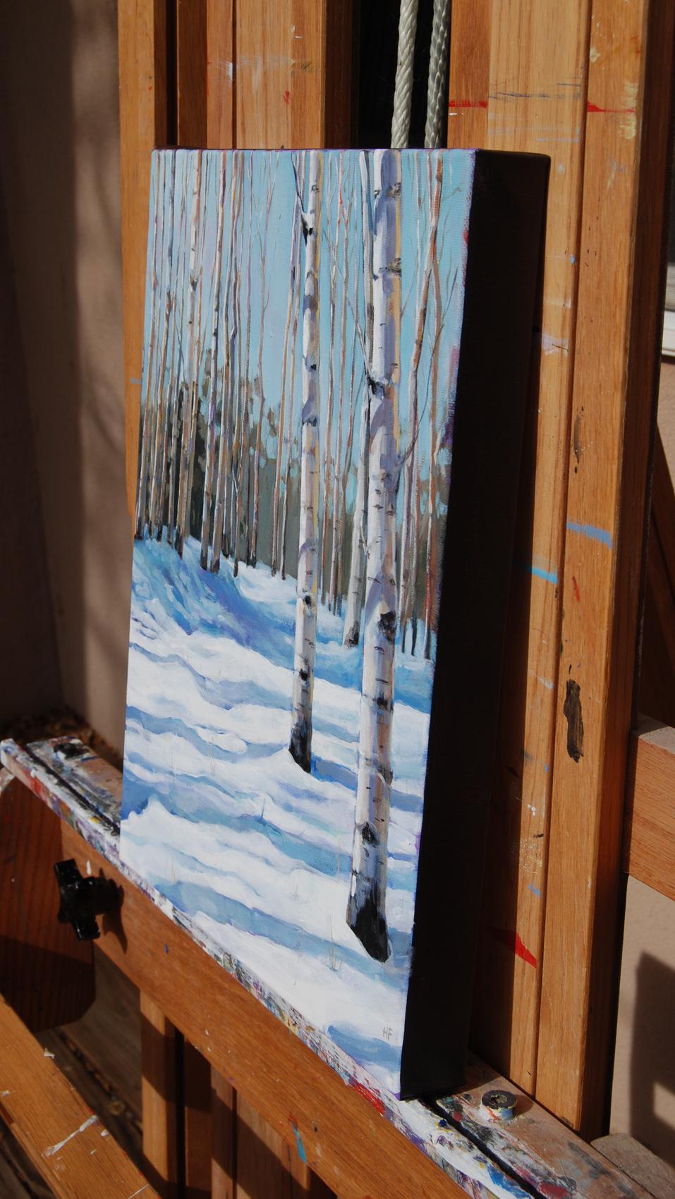 Peinture d'origine - Chemin de neige d'Aspen - Réalisme américain Art par Heather Foster