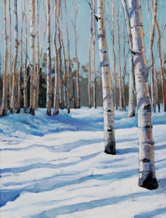 Snowy Aspen Path, Original Painting