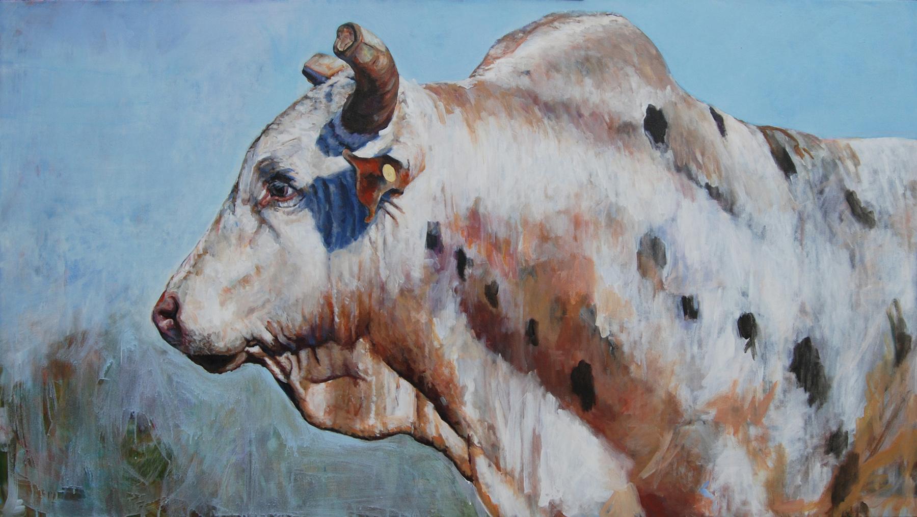 Heather Foster Animal Painting - That's a Lot of Bull, Original Painting