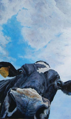 View From a Blade of Grass (Intimate contemporary western landscape & Angus cow)