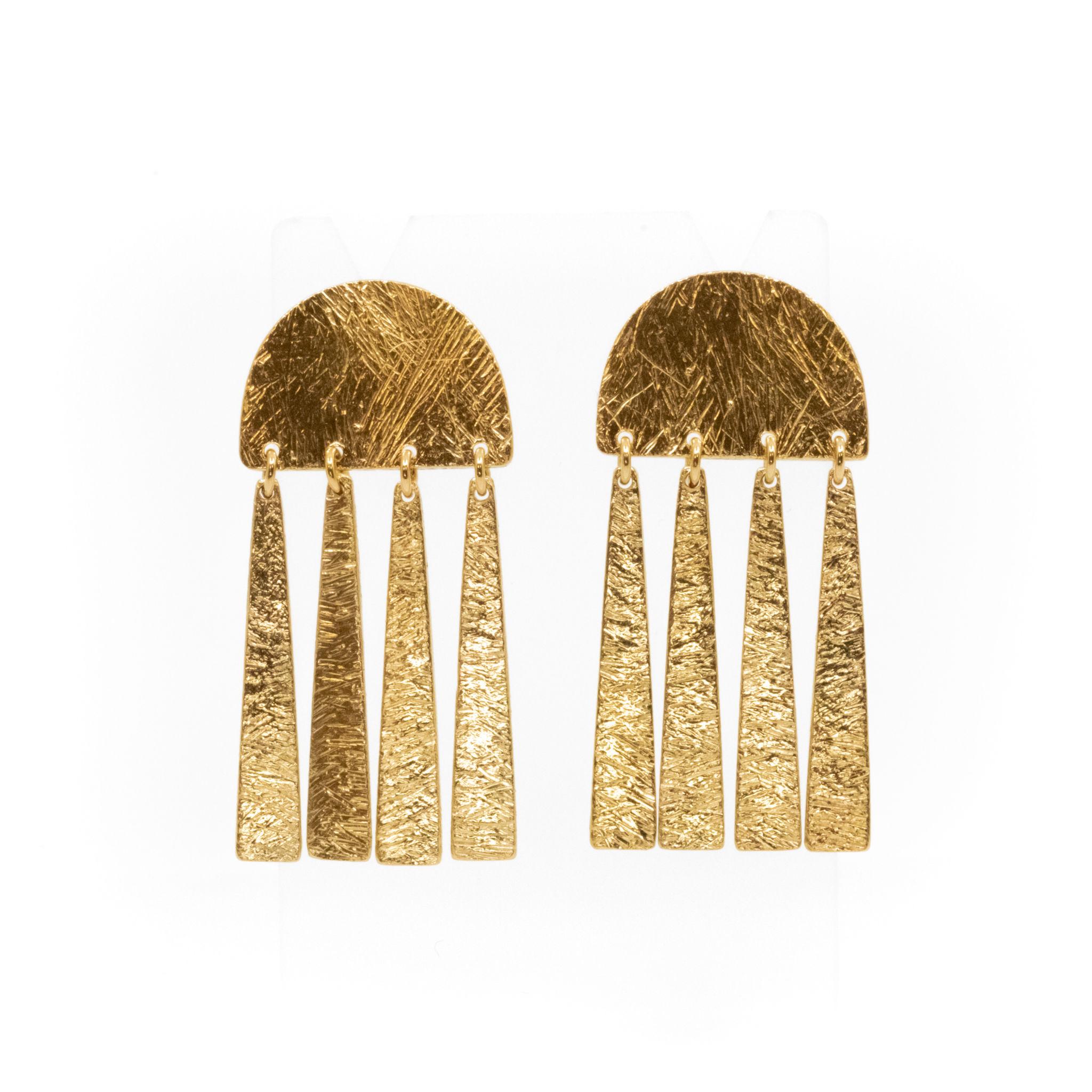"Carved Half Circles and Triangle Earrings" ethically sourced gold, contemporary