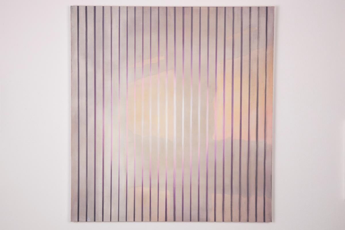 Étude aveugle - Peinture multimédia, couverture nuageuse et bandes violettes longitudinales - Painting de Heather Hartman