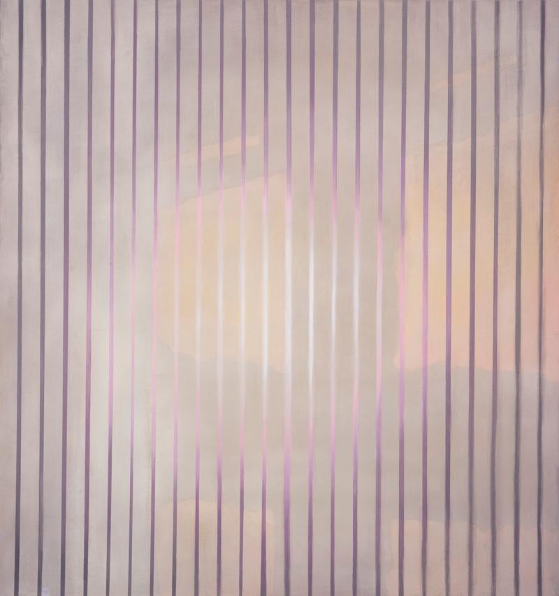 BLIND STUDY - Mixed media painting, cloud cover and longitudinal purple stripes