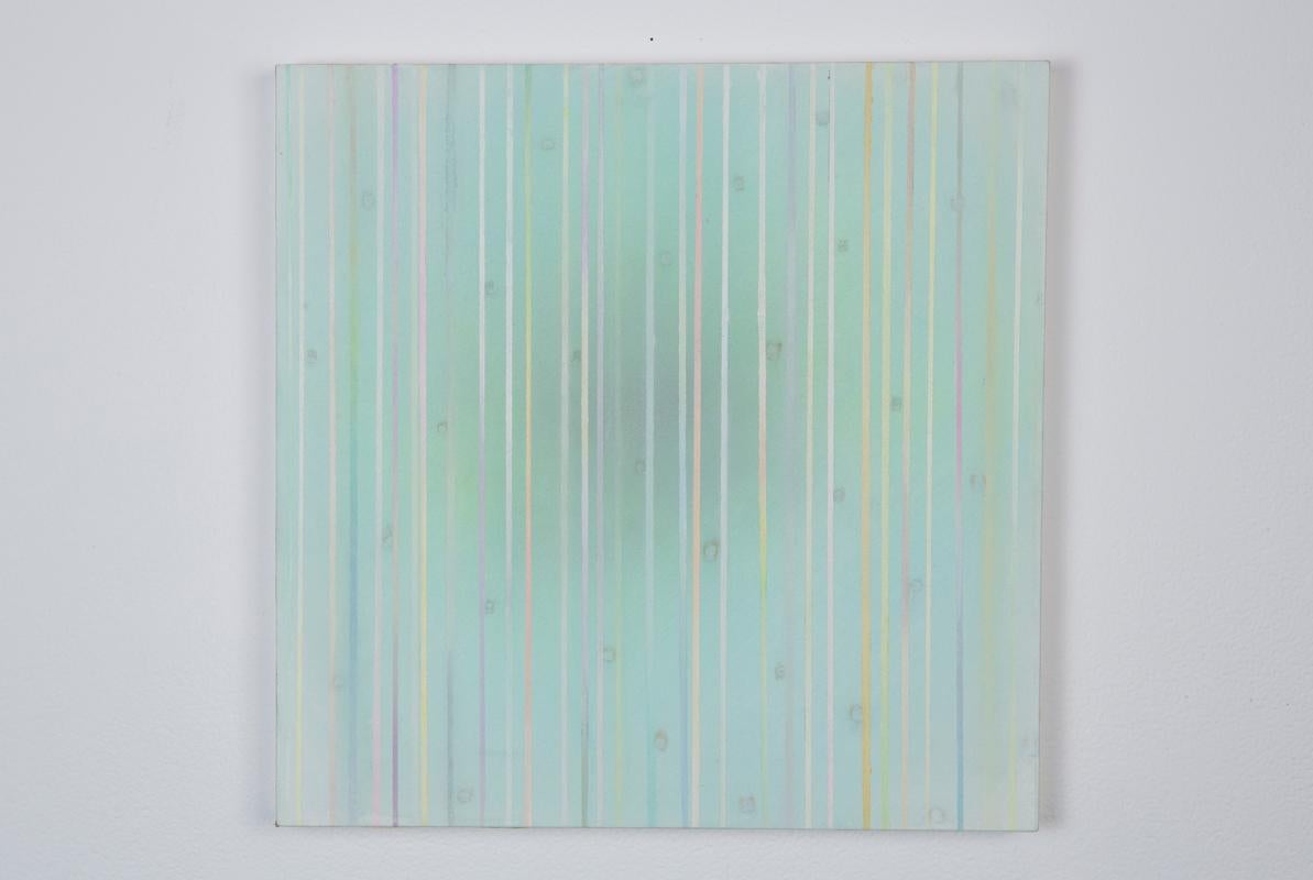 Quasar - Peinture abstraite technique mixte à rayures pastel - huile et acrylique - Painting de Heather Hartman