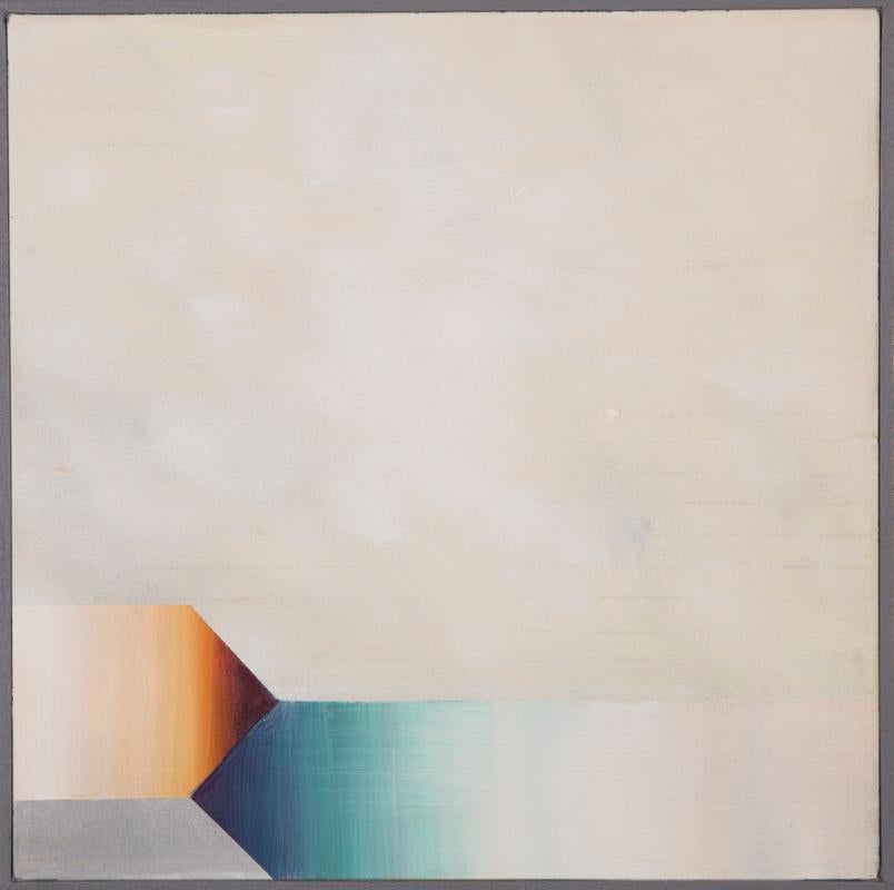 Stream - peinture géométrique abstraite technique mixte dans des teintes bleues et jaunes