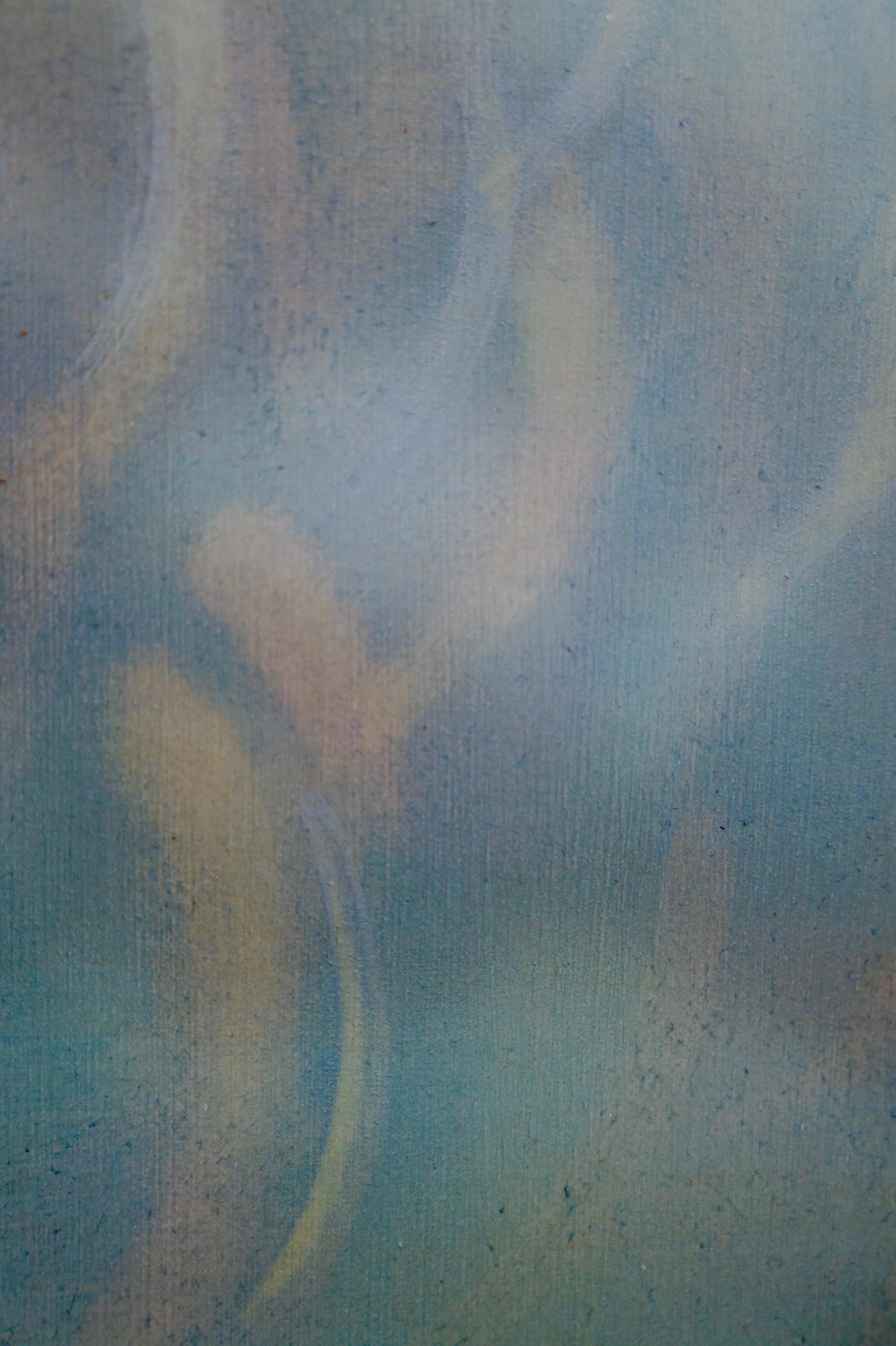 Zeitgenössisches abstraktes Gemälde in Mischtechnik, blaues Wasser mit Licht, AUGUST 21  – Painting von Heather Hartman