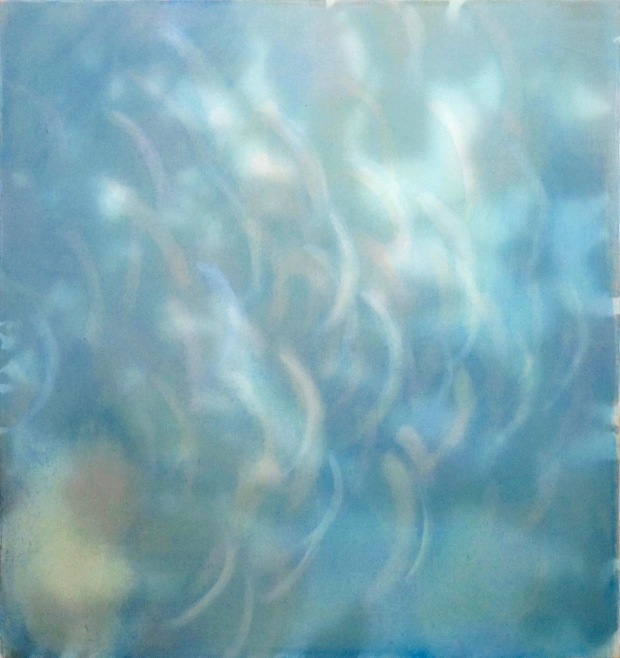 AUGUST 21 - Contemporary Abstract Mixed Media Painting, blue water with light 