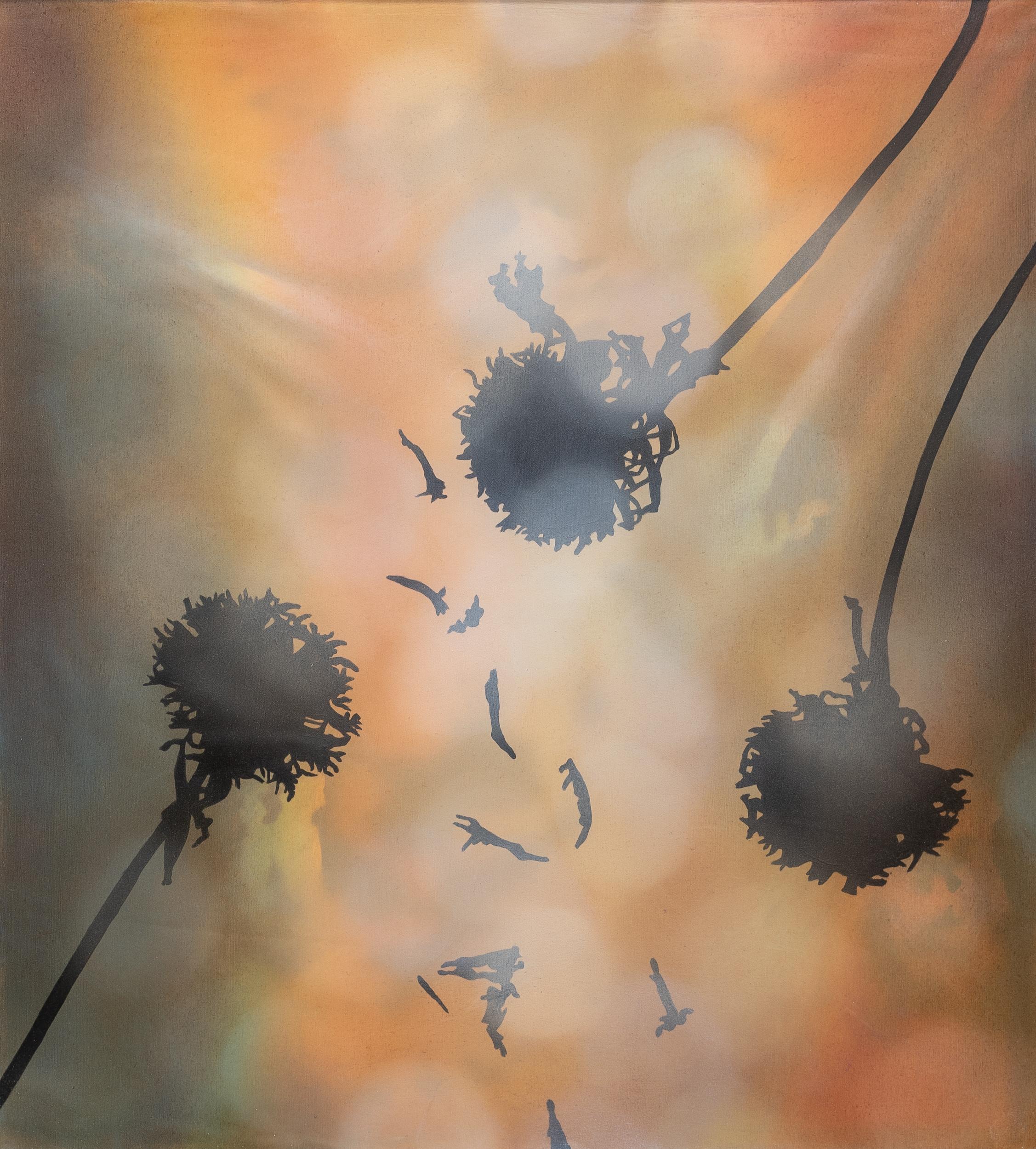 CHROMASEEDS - Framed Mixed Media Painting of 3 Gaillardia w/ Blooms Falling