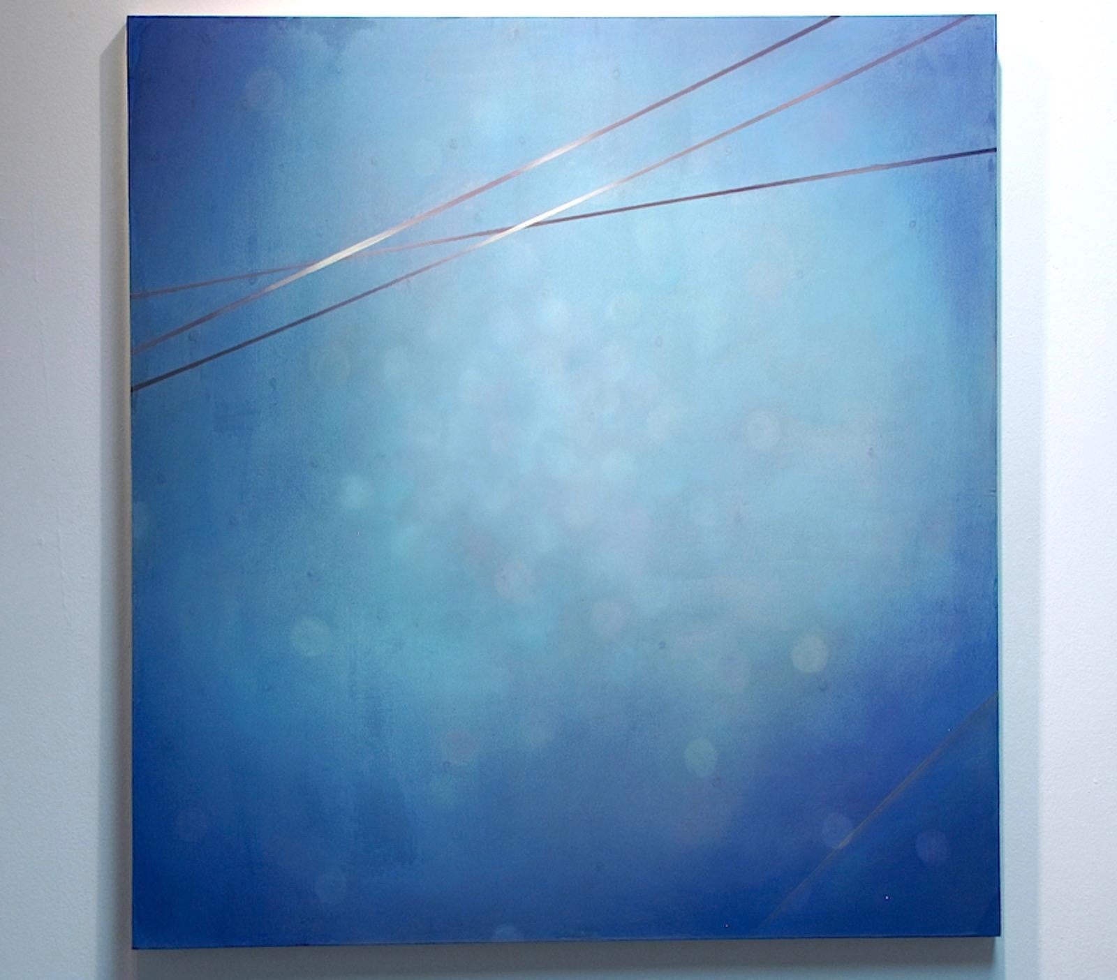 Composition in Blue #2 - acrylic, oil on polyester mesh - royal blue light  - Painting by Heather Hartman