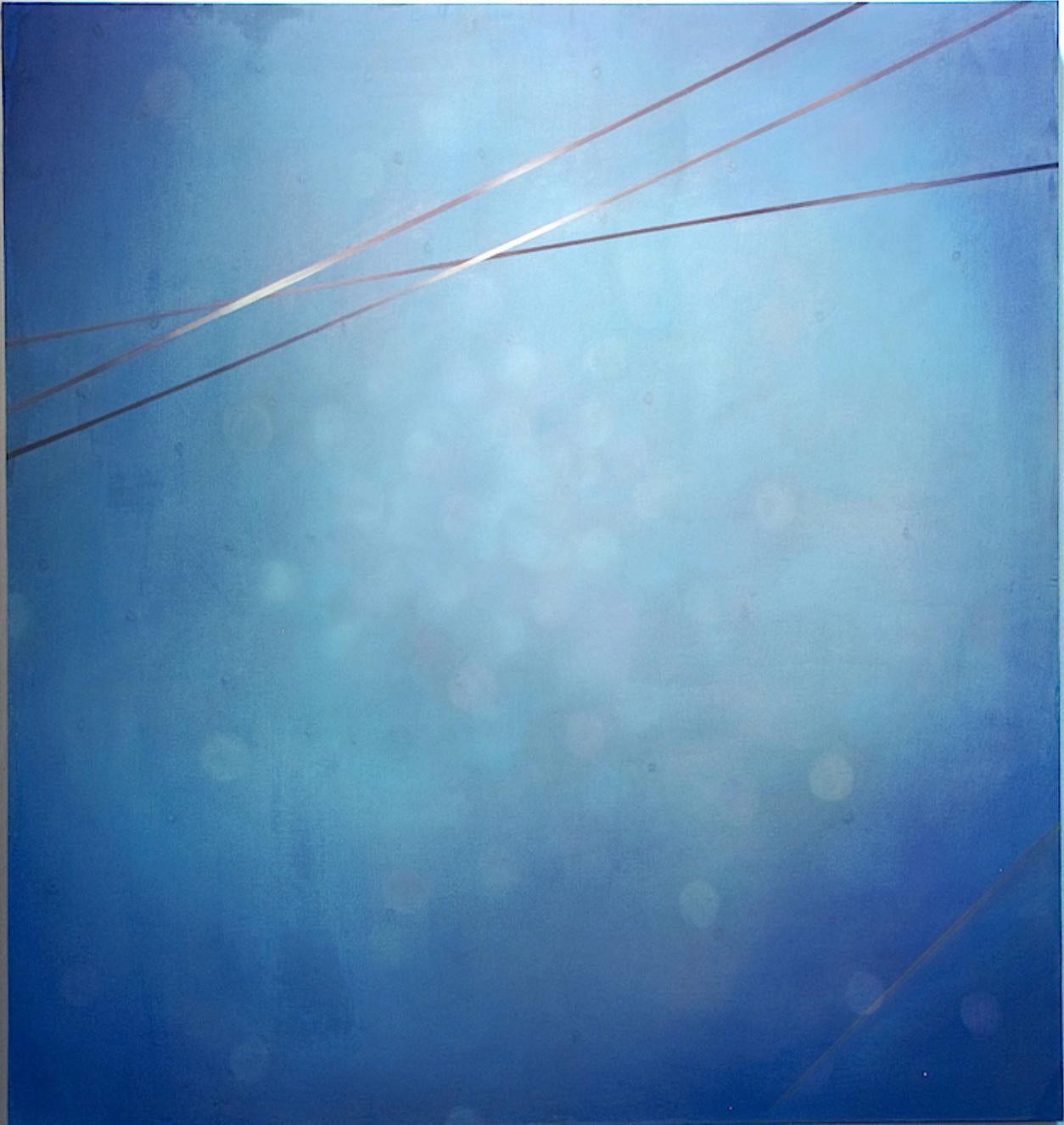 Heather Hartman Landscape Painting - Composition in Blue #2 - acrylic, oil on polyester mesh - royal blue light 
