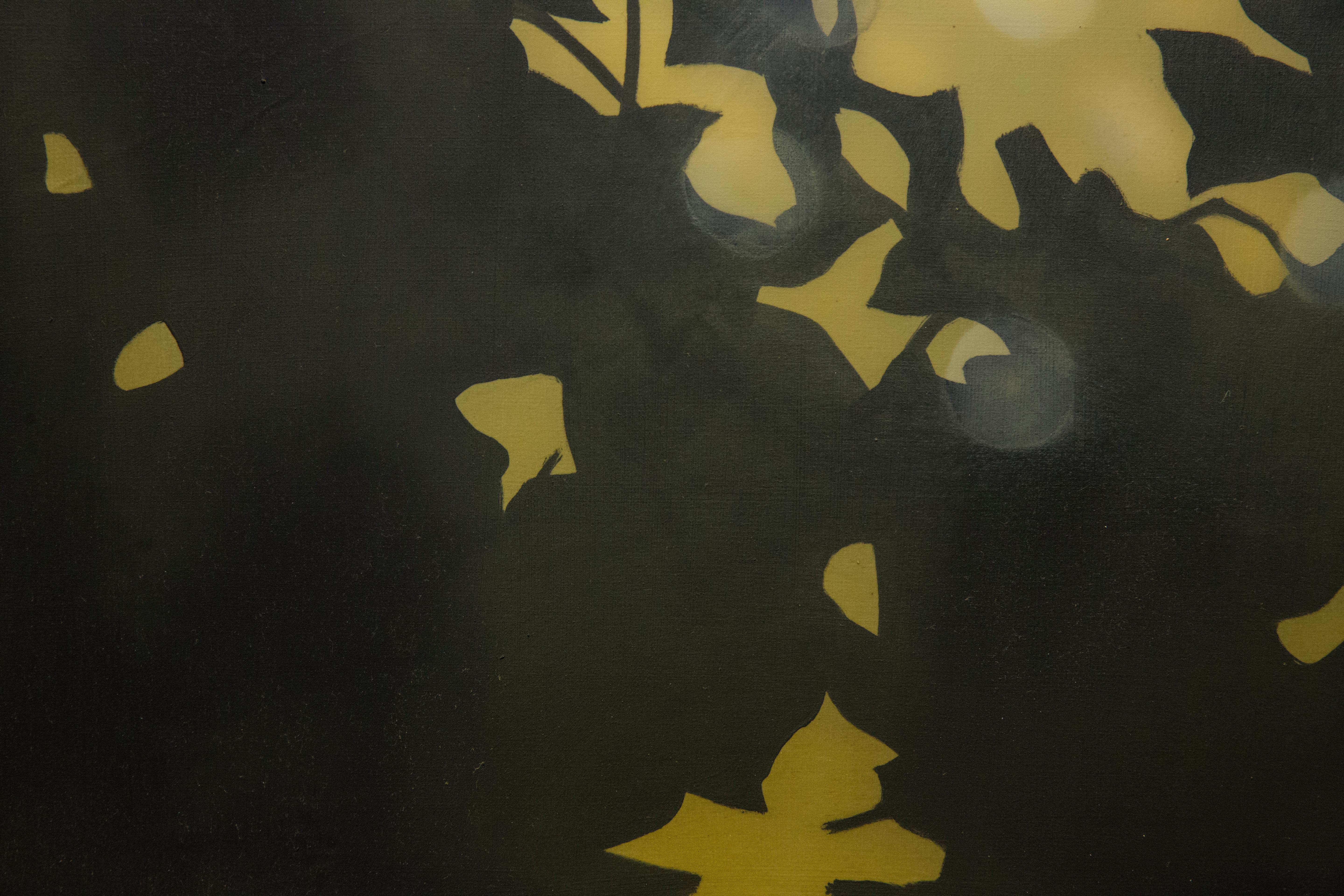 CROWDED- Black and Yellow Kudzu Silhouette Painting, Layered paint on tyvek For Sale 2