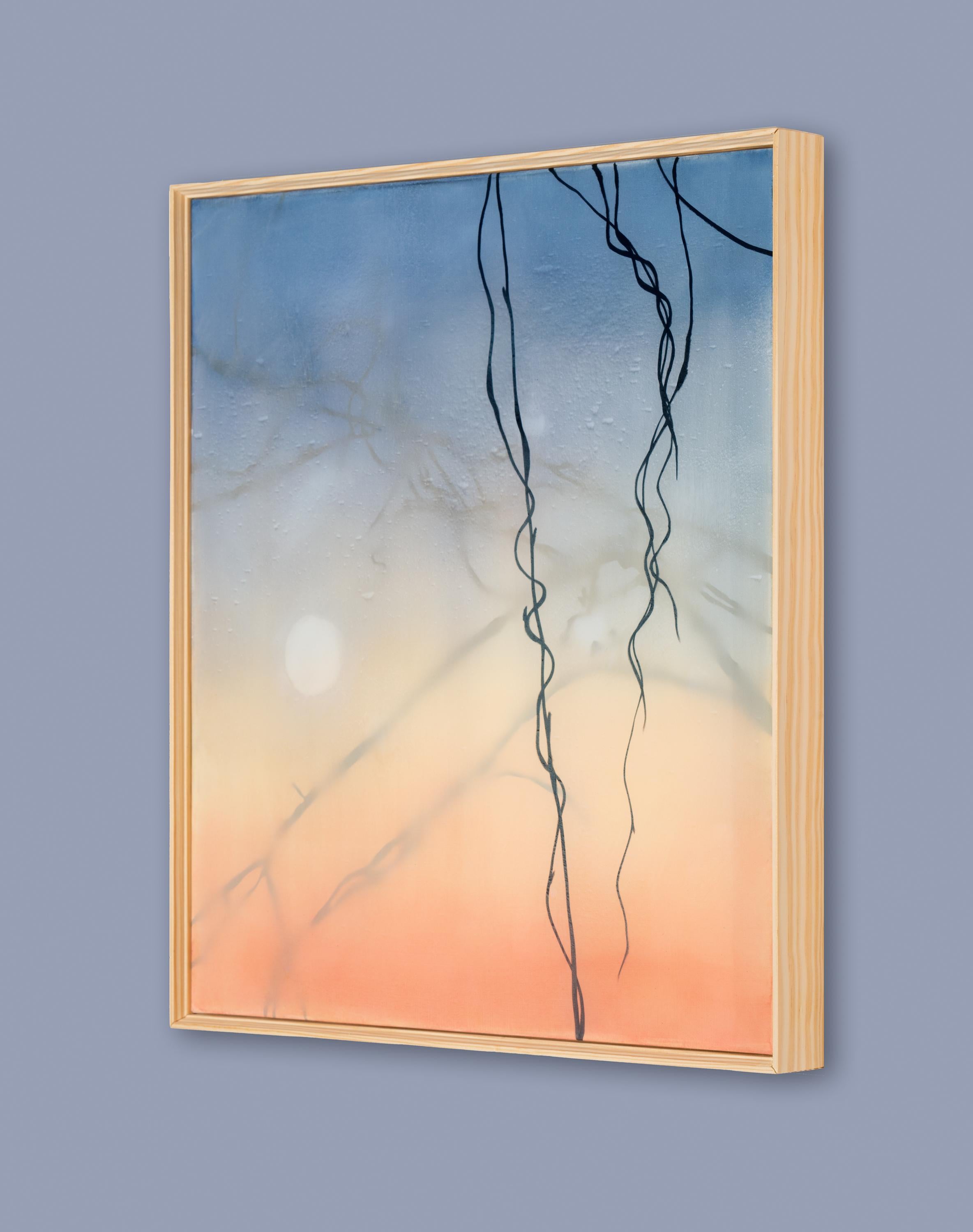DORMANT- Blue, Orange, Black and White Painting of Kudzu Vine, Atmospheric For Sale 1
