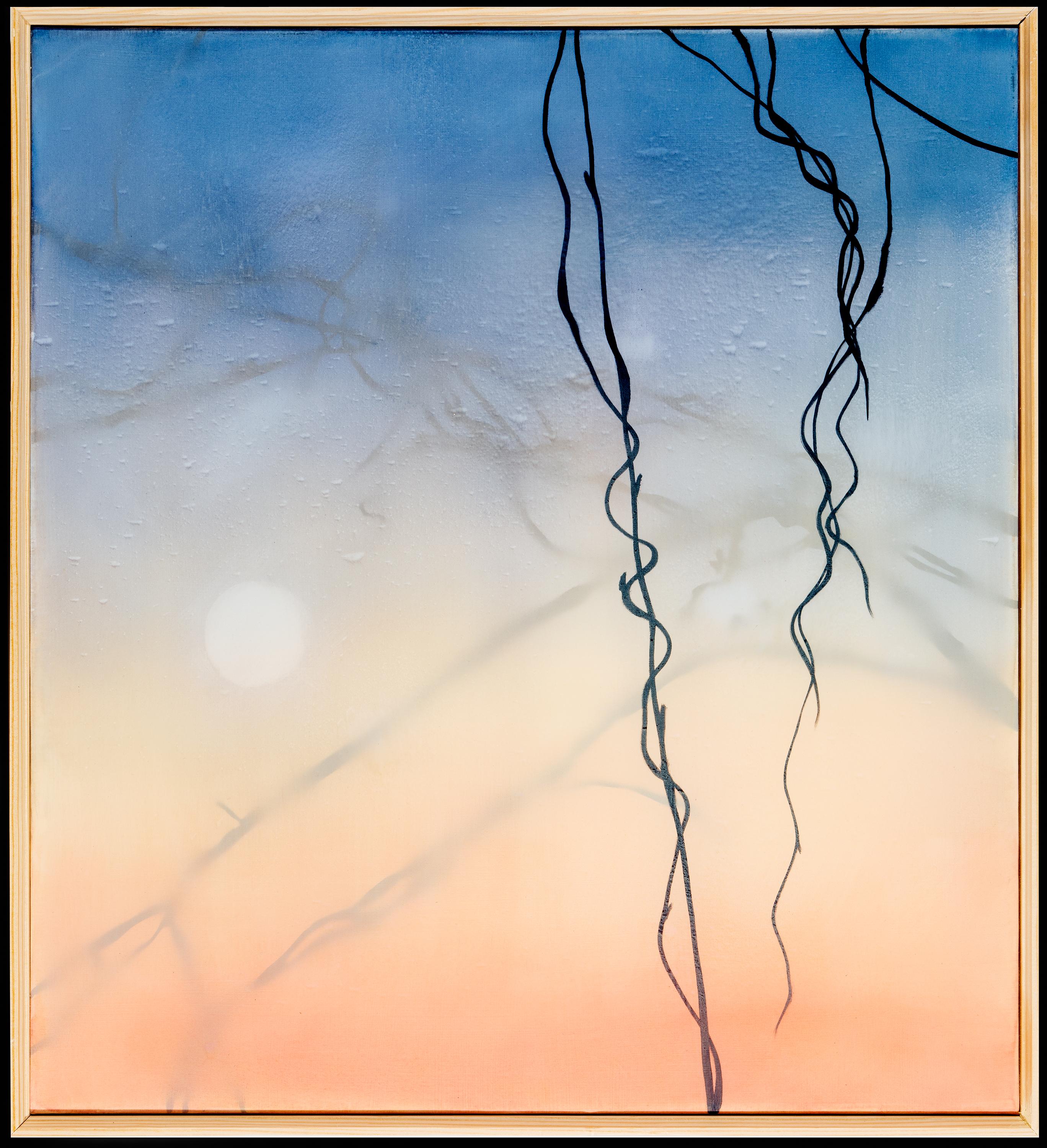 DORMANT - Peinture de vigne de Kudzu bleue, orange, noire et blanche, atmosphérique - Painting de Heather Hartman