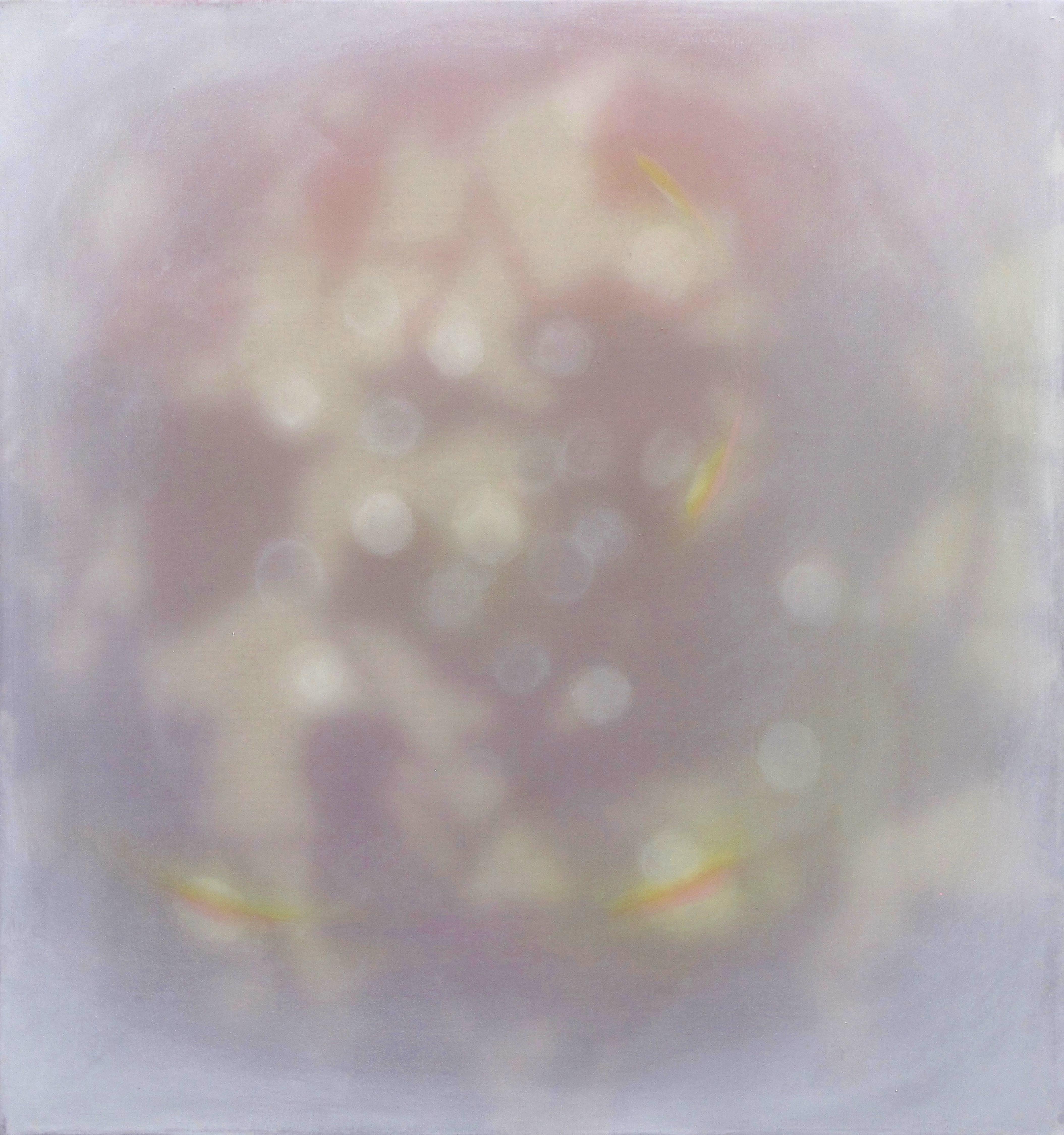 ECHO II - Grau, Lila, Gelb Zeitgenössisches abstraktes Gemälde in Mischtechnik