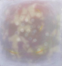 ECHO II - Peinture abstraite contemporaine en techniques mixtes grise, violette et jaune