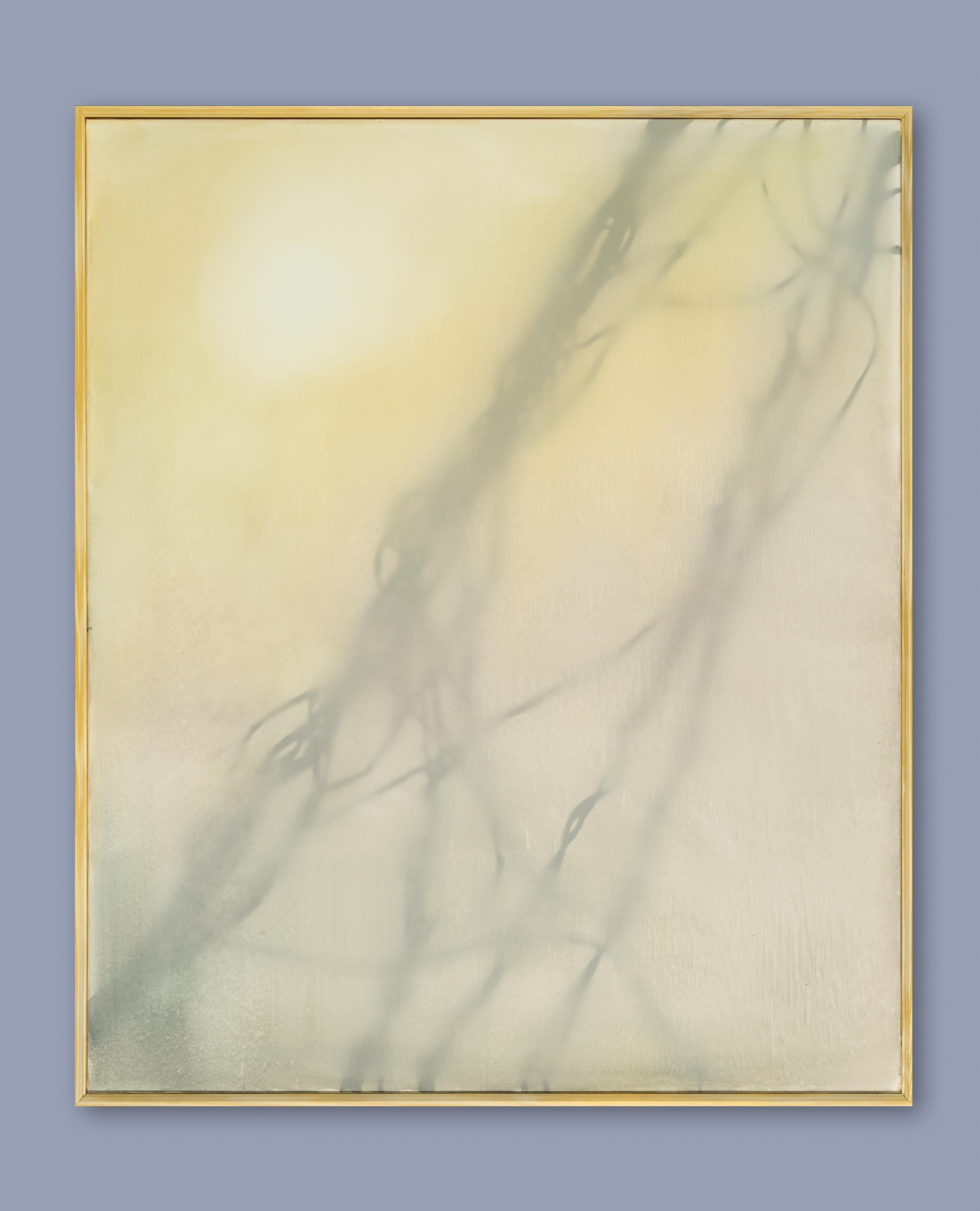 FROST - Pintura de naturaleza amarilla, naranja y gris, Enredadera Kudzu, Atmosférica - Painting Contemporáneo de Heather Hartman