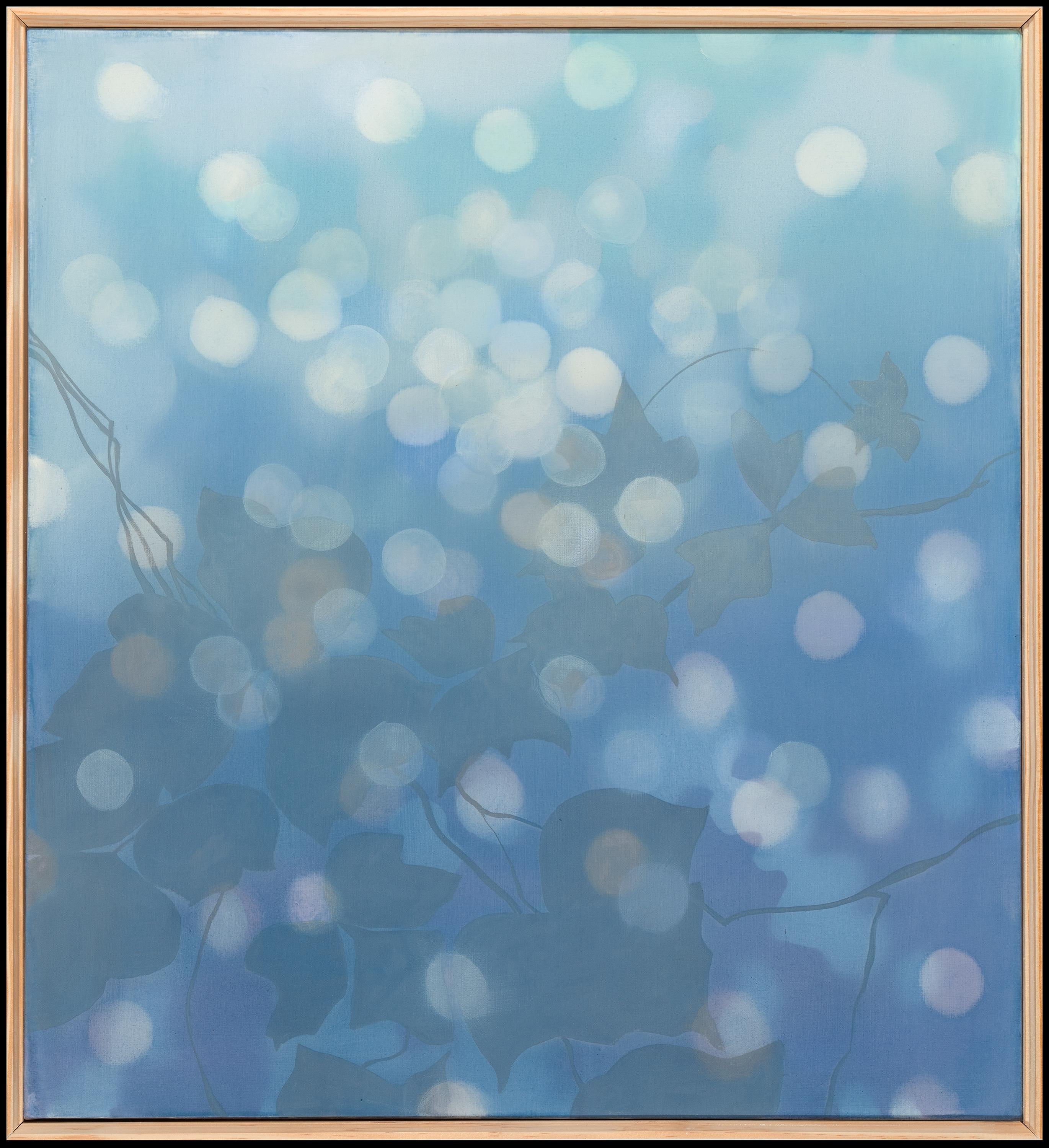 Heather Hartman Abstract Painting - LUSH - Blue atmospheric painting of Kudzu vines and light spots, layered