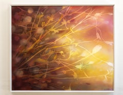 PASAJE - Enmarcado, Pintura Técnica Mixta - Silueta de Plantas Contra Color Cálido