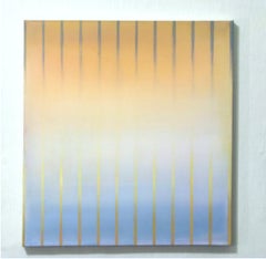 Shroud - Oil, acrylic, and gouache on paper and polyester mesh, blue and orange