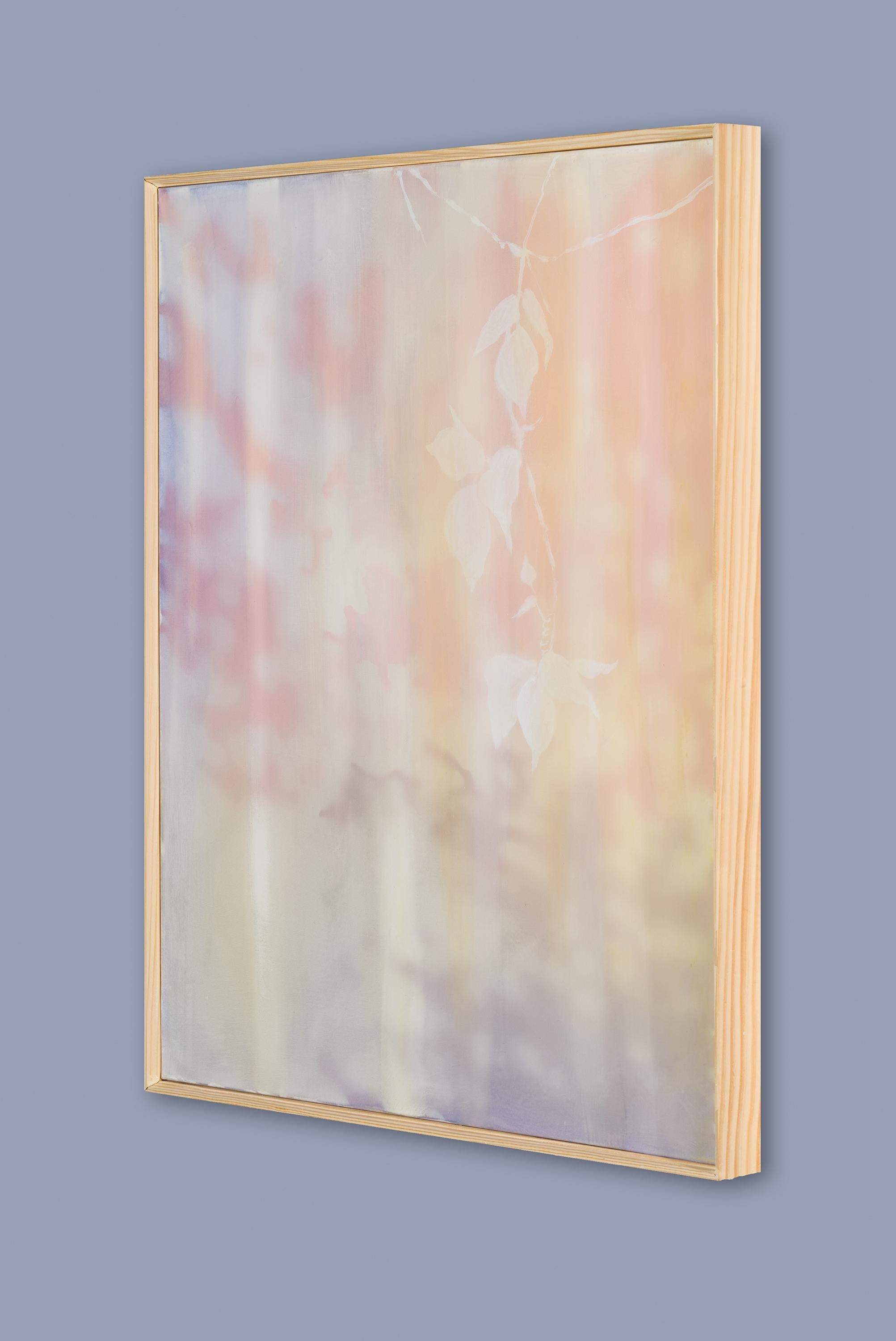 TENDRIL - Peinture de nature pêche, lavande et blanche de la vigne de Kudzu, maille transparente en vente 1