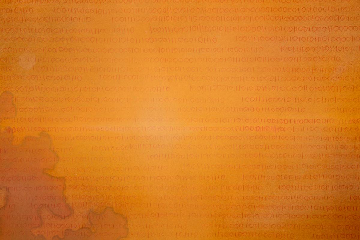 TRUTH, BEAUTY, BINARY - Wasserlöschliches Öl-, Acryl- und roter Bleistift  (Zeitgenössisch), Painting, von Heather Hartman