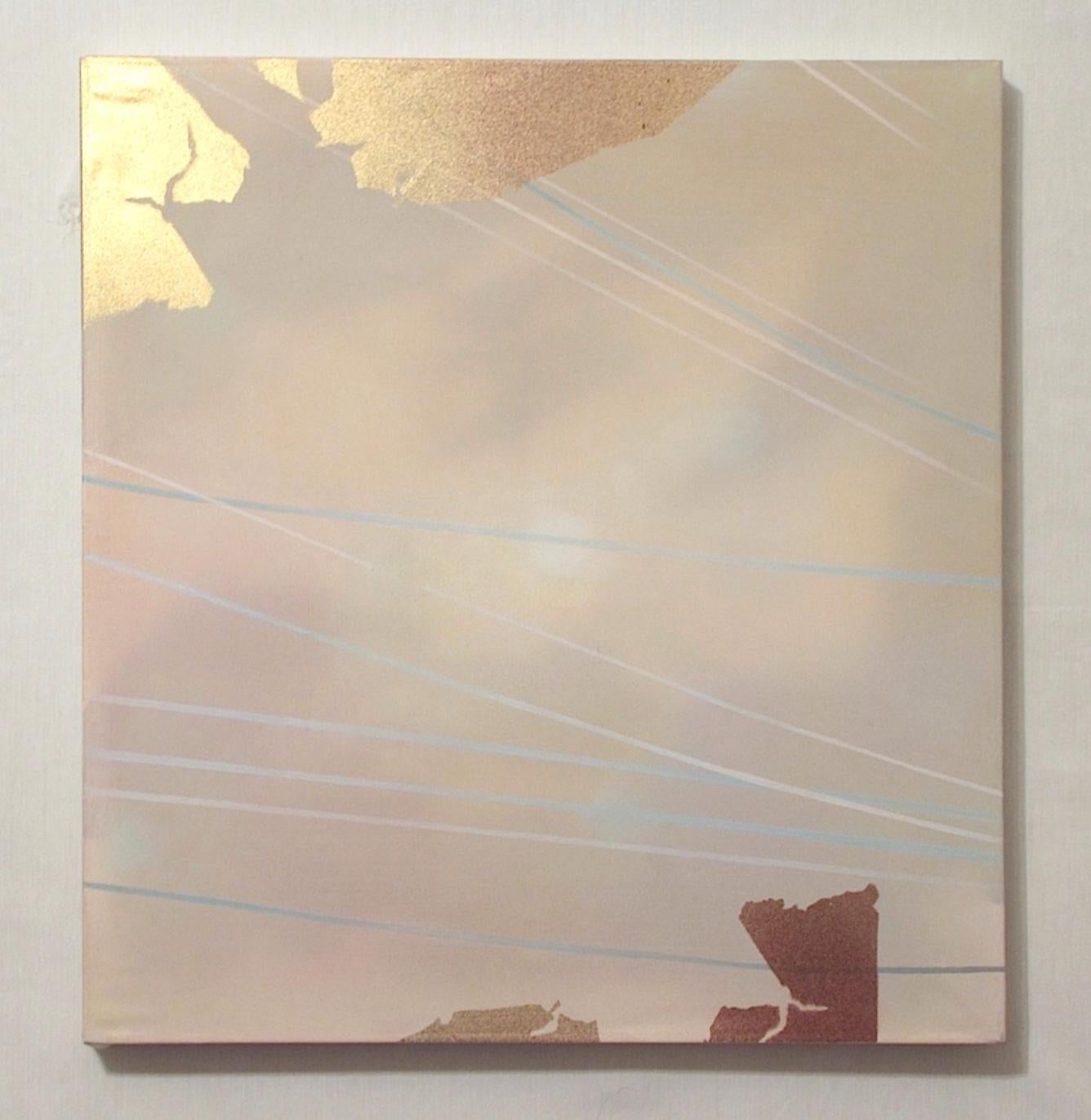 VISTA - Olio, acrilico e vernice spray su carta e rete di poliestere - oro, avorio - Mixed Media Art Astratto di Heather Hartman