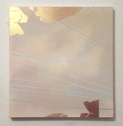 VISTA - Óleo, acrílico y pintura en aerosol sobre papel y malla de poliéster - oro, marfil