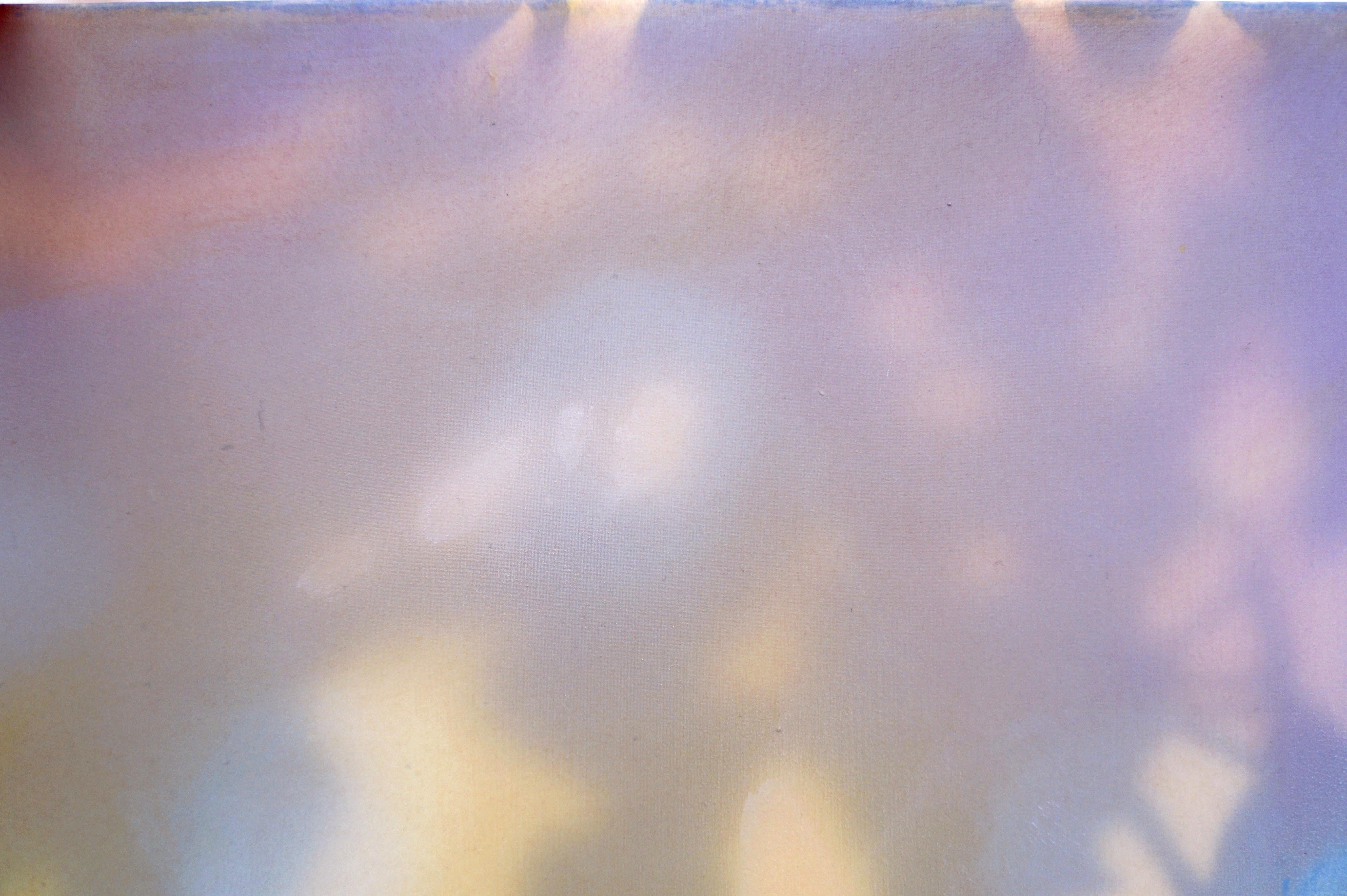 WHIRL II - abstraktes Gemälde in Mischtechnik mit Licht und Schatten, lila, gelb im Angebot 1