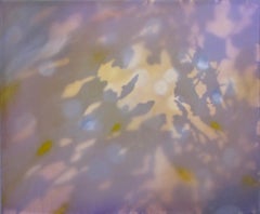 WHIRL II - mixed media abstract painting of light and shadow, purple, yellow