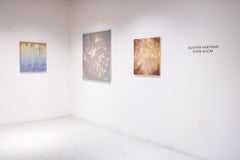 WINDOW V - Contemporary Abstract Mixed Media Painting, shadow, curtains, blue